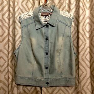 CHICOS Denim & Lace Button Up Vest